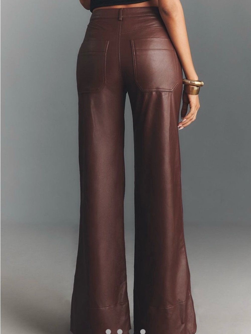 The Ryan Relaxed High rise Pilcro Brown Faux Leather Flare Pants - Picture 3 of 10